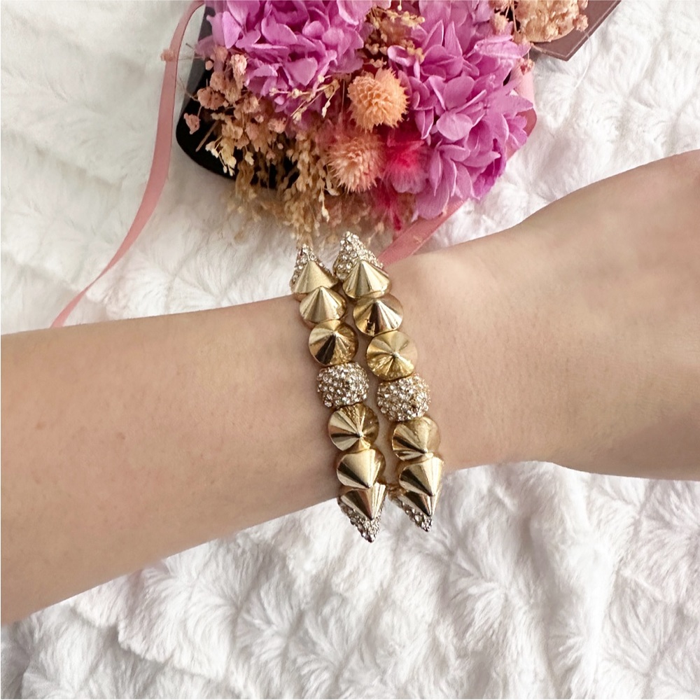 Rhinestone Spiked Bracelet, Set of 2